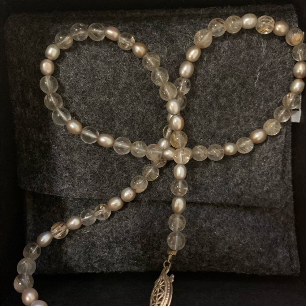 Unique Pearl and Rutilated Quarz Necklace for ABUNDANCE